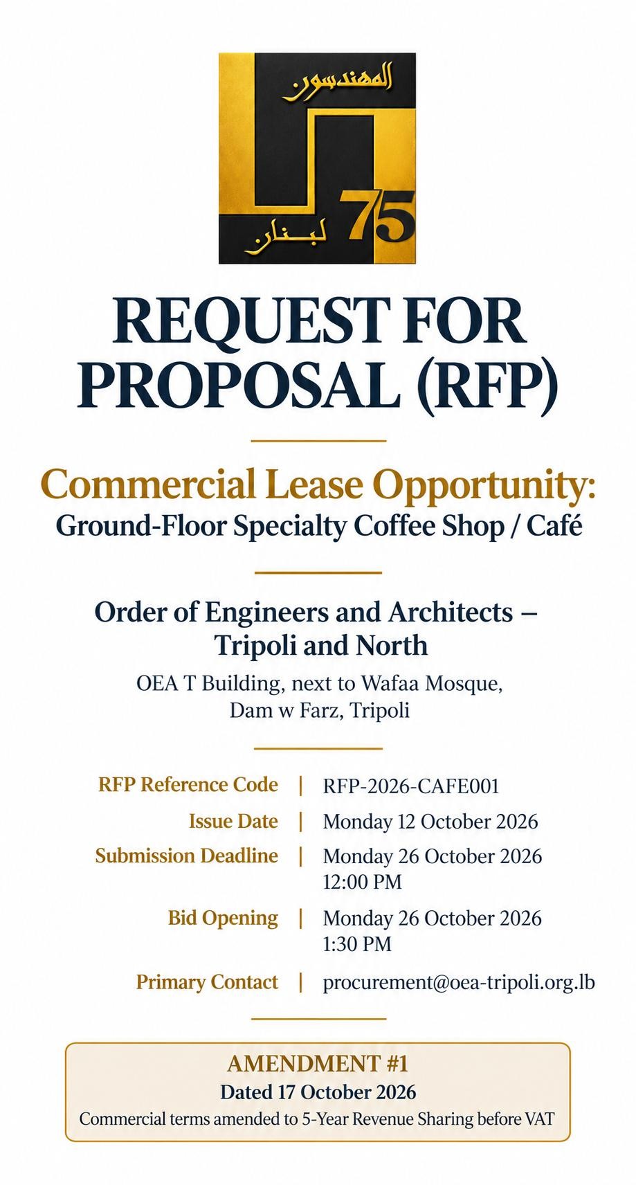 REQUEST FOR PROPOSAL (RFP) Commercial Lease Opportunity: Ground-Floor Specialty Coffee Shop / Cafe